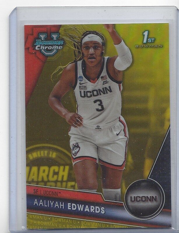 AALIYAH EDWARDS 2023-24 BOWMAN CHROME UNIVERSITY 1ST YELLOW REFRACTOR #D 55/75