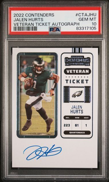 JALEN HURTS 2022 PANINI CONTENDERS VETERAN TICKET ON CARD AUTO PSA 10 GEM MINT