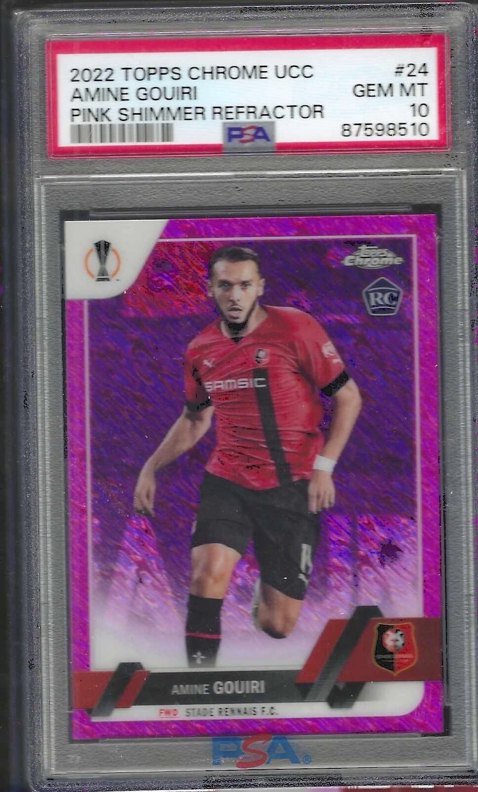AMINE GOUIRI 2022 TOPPS CHROME PINK SHIMMER REFRACTOR RC /250 PSA 10 GEM POP 3