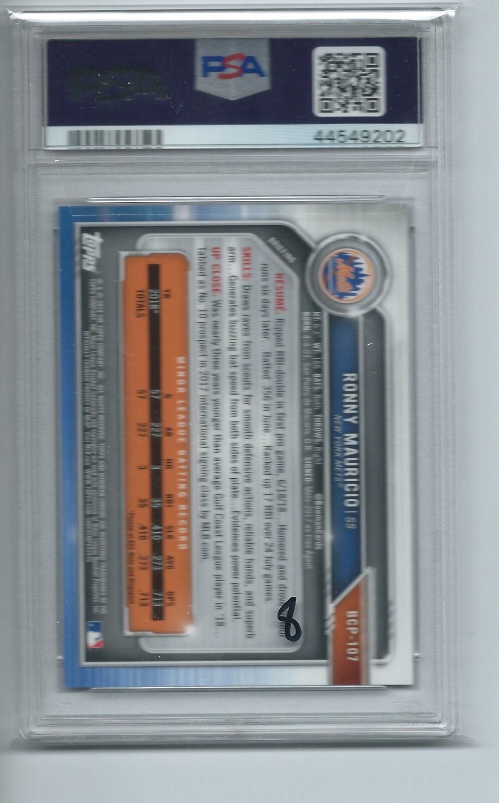 RONNY MAURICIO 2019 BOWMAN PROSPECTS CHROME PURPLE REFRACTOR 1ST /250 PSA 10 GEM