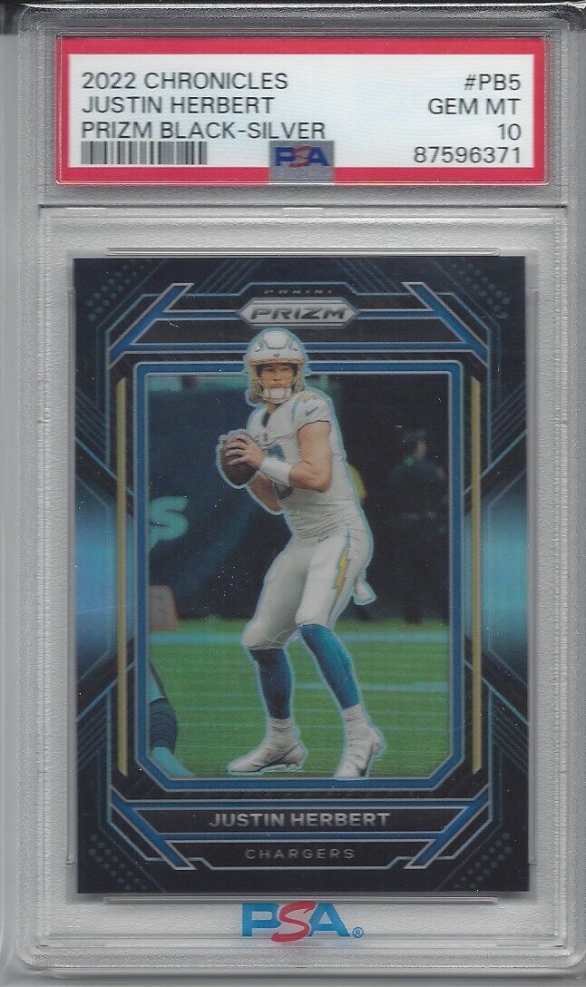 JUSTIN HERBERT 2022 CHRONICLES PRIZM BLACK SILVER PRIZMS #5 PSA 10 GEM MINT