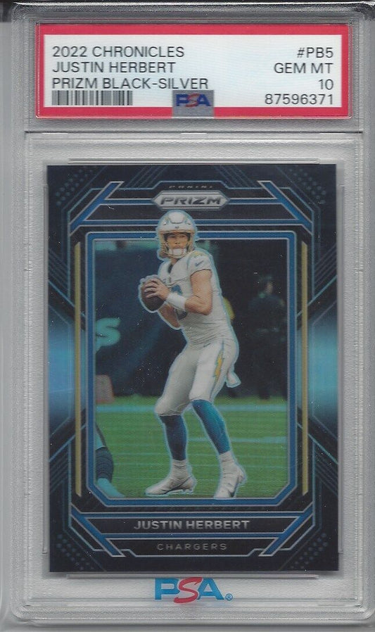 JUSTIN HERBERT 2022 CHRONICLES PRIZM BLACK SILVER PRIZMS #5 PSA 10 GEM MINT