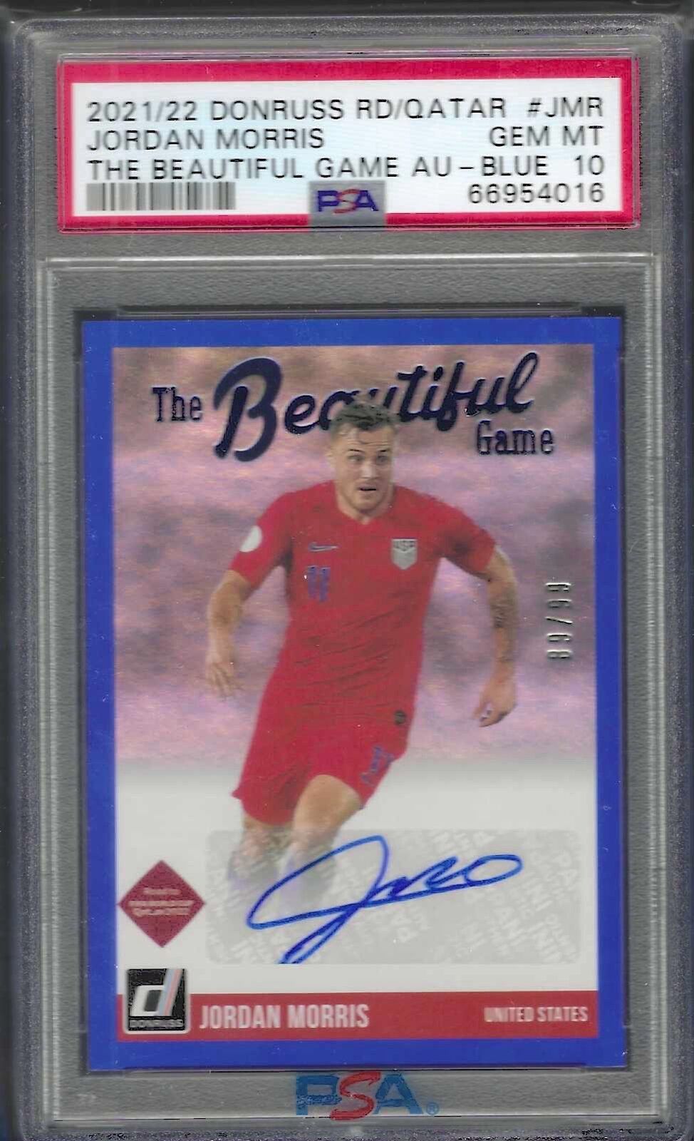 JORDAN MORRIS 2021-22 DONRUSS BEAUTIFUL GAME BLUE USA AUTO /99 PSA 10 POP 1/1