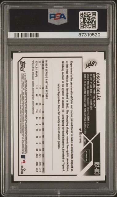 OSCAR COLAS 2023 TOPPS CHROME UPDATE SAPPHIRE GOLD REFRACTOR AUTO RC /50 PSA 10