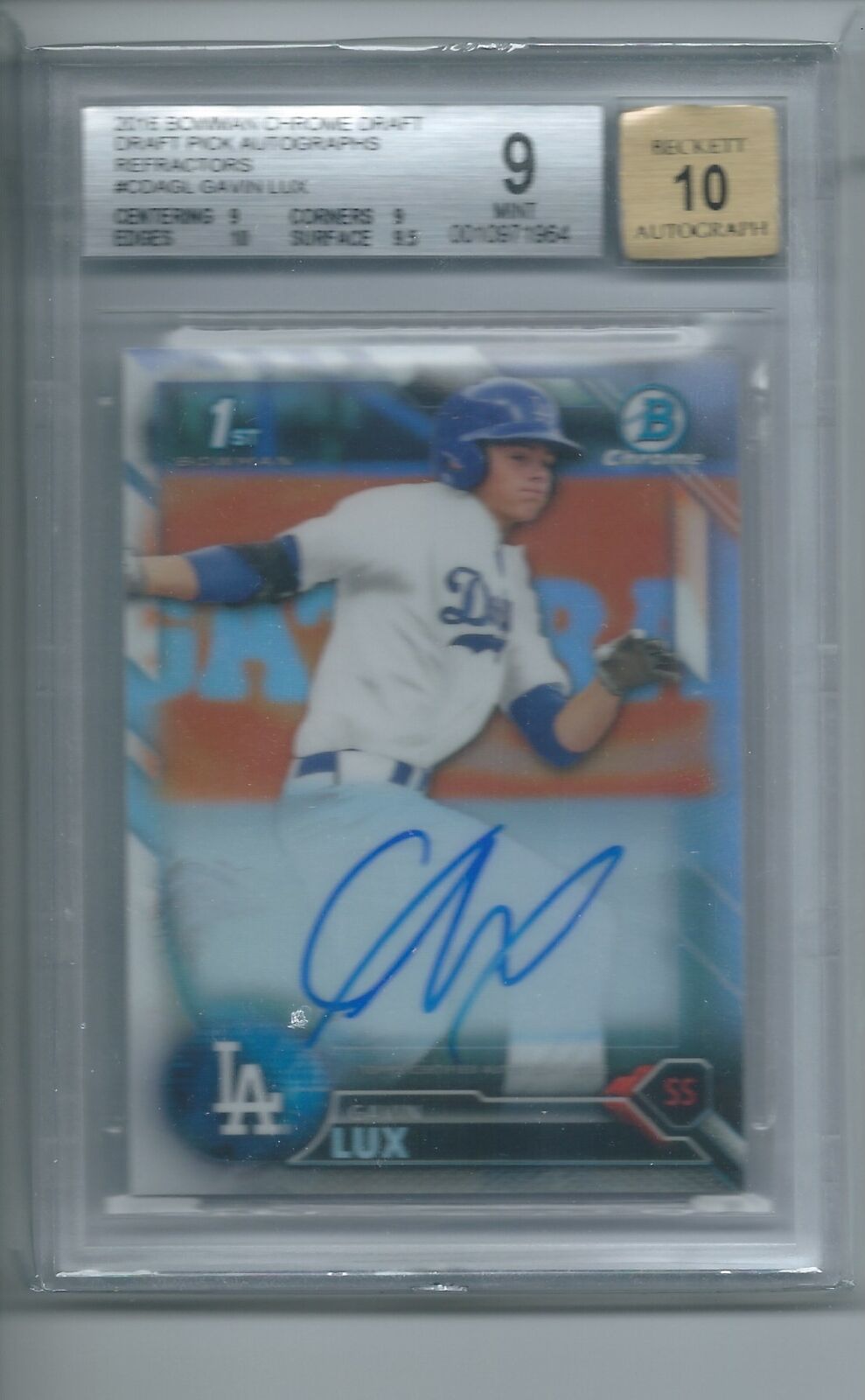GAVIN LUX 2016 BOWMAN CHROME DRAFT 1ST REFRACTOR AUTO #D 261/499 BGS 9 MINT