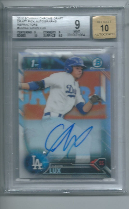 GAVIN LUX 2016 BOWMAN CHROME DRAFT 1ST REFRACTOR AUTO #D 261/499 BGS 9 MINT
