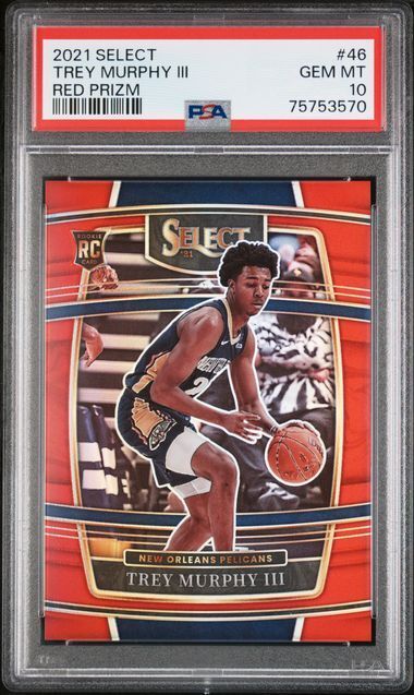 TREY MURPHY III 2021-22 PANINI SELECT RED PRIZM RC #D 6/199 PSA 10 GEM POP 9