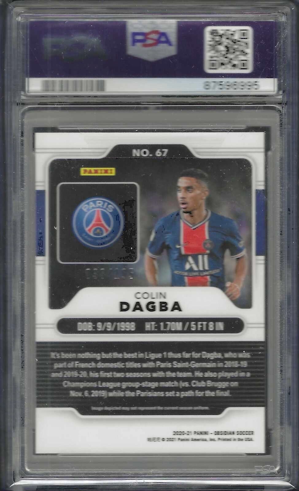 COLIN DAGBA 2020 PANINI OBSIDIAN SILVER ETCH ROOKIE RC /195 PSA 10 GEM POP 1/1