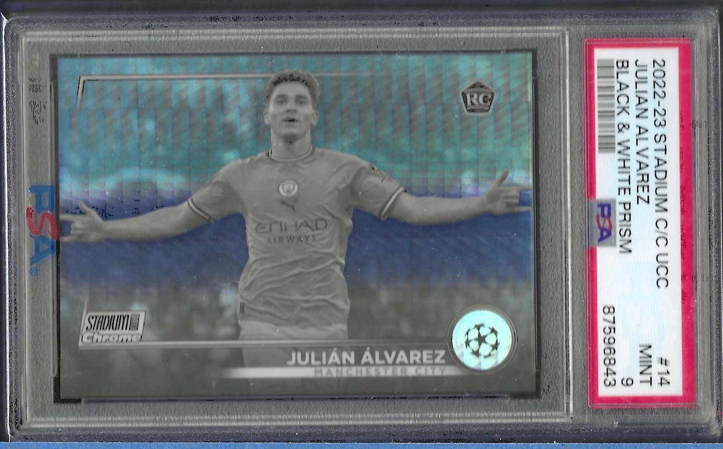 JULIAN ALVAREZ 2022-23 TOPPS STADIUM CLUB BLACK WHITE PRISM RC /350 PSA 9 MINT