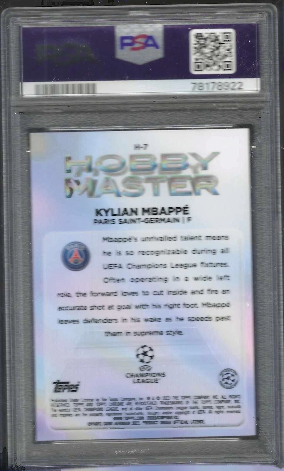 KYLIAN MBAPPE 2022-23 TOPPS CHROME HOBBY MASTER CASE HIT SSP #H-7 PSA 9 MINT
