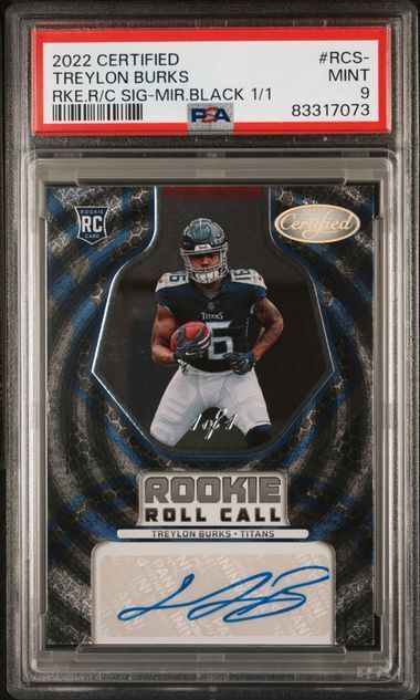 TREYLON BURKS 2022 PANINI CERTIFIED ROOKIE ROLL CALL BLACK AUTO RC #D 1/1 PSA 9