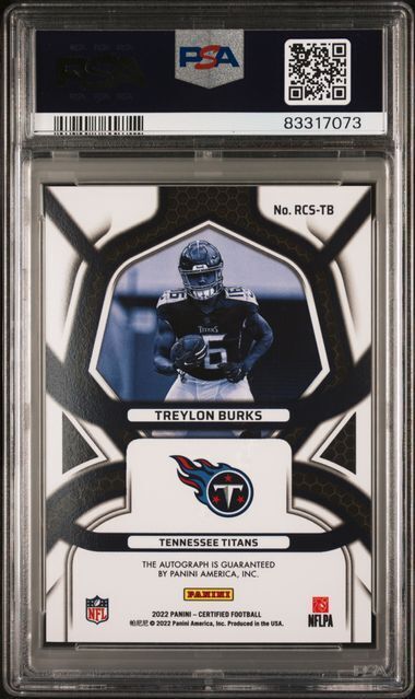 TREYLON BURKS 2022 PANINI CERTIFIED ROOKIE ROLL CALL BLACK AUTO RC #D 1/1 PSA 9