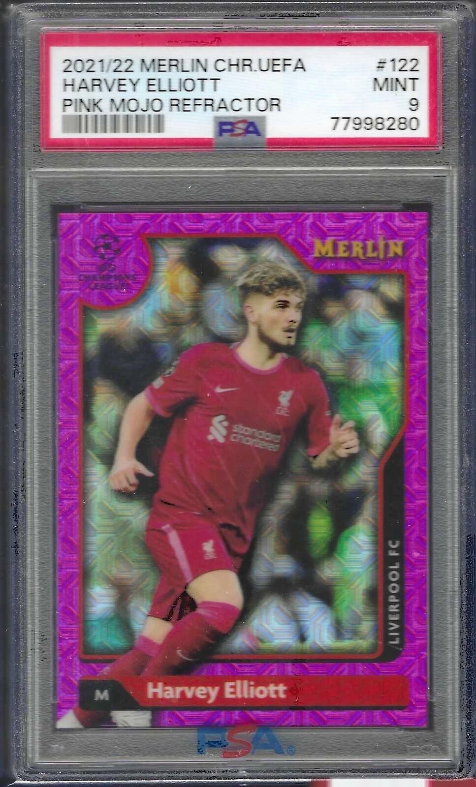 HARVEY ELLIOTT 2021-22 TOPPS MERLIN PINK MOJO REFRACTOR RC /275 PSA 9 GEM POP 3