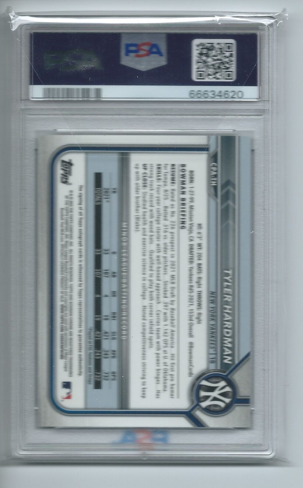 TYLER HARDMAN 2022 BOWMAN CHROME PROSPECTS 1ST SPECKLE REFRACTOR AUTO /299 PSA 9