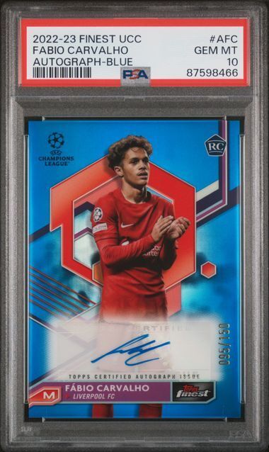 FABIO CARVALHO 2022-23 TOPPS FINEST BLUE REFRACTOR AUTO RC /150 PSA 10 POP 1/1