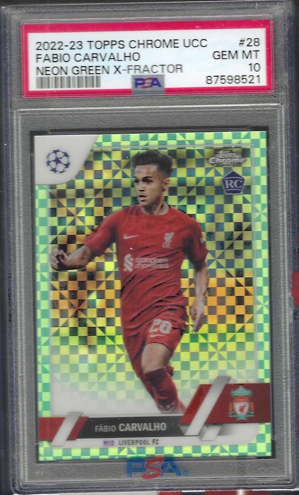 FABIO CARVALHO 2022-23 TOPPS CHROME NEON GREEN X-FRACTOR RC /399 PSA 10 POP 2