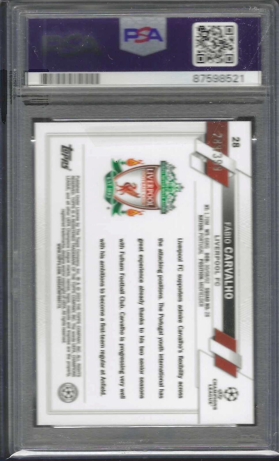 FABIO CARVALHO 2022-23 TOPPS CHROME NEON GREEN X-FRACTOR RC /399 PSA 10 POP 2