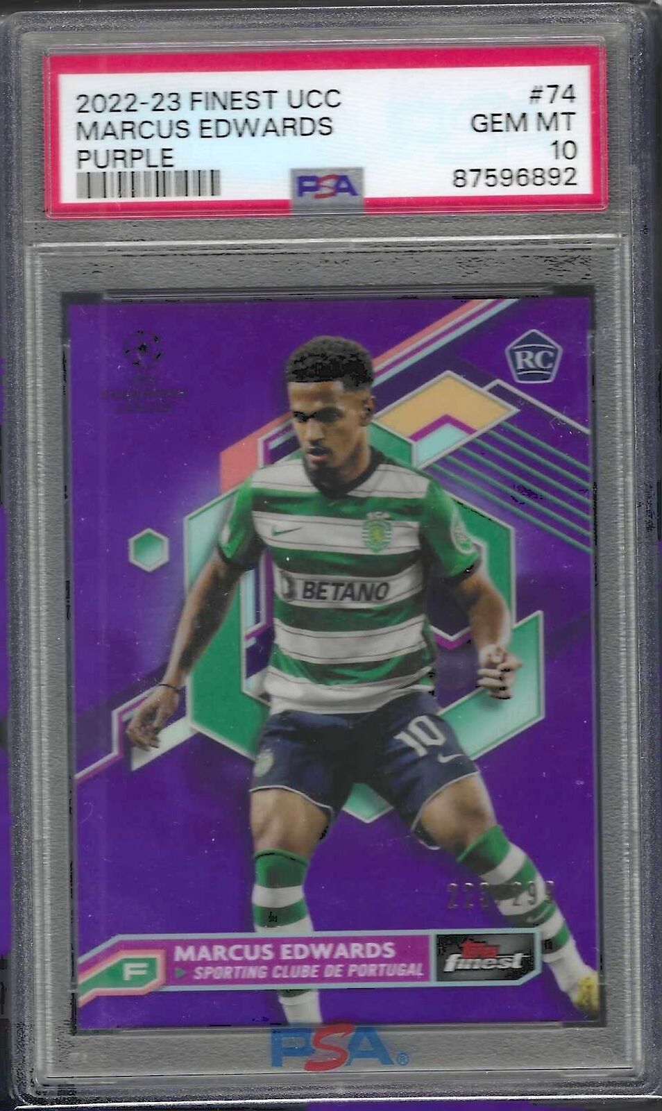 MARCUS EDWARDS 2022-23 FINEST UCC PURPLE REFRACTOR RC /299 PSA 10 GEM MINT POP 1