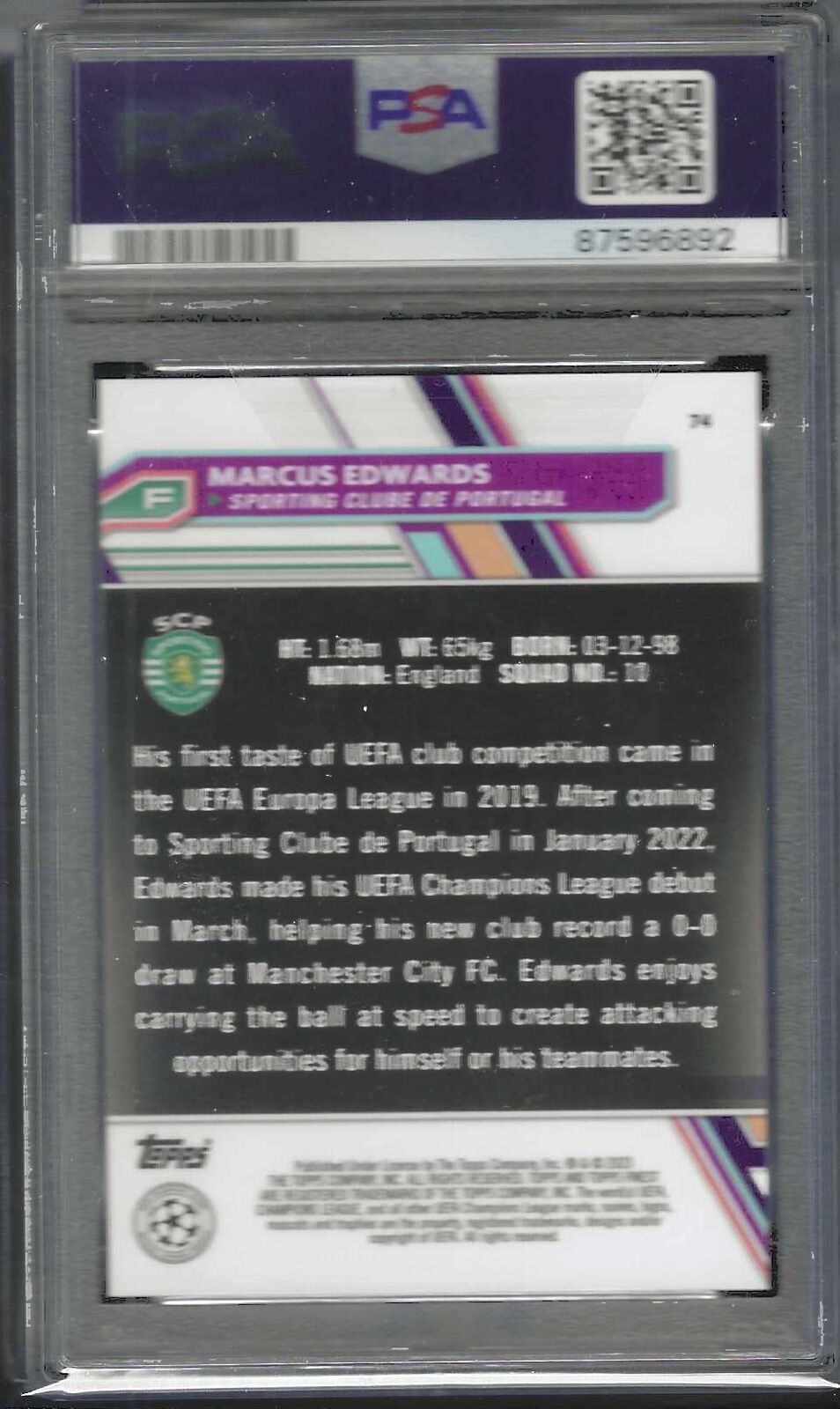 MARCUS EDWARDS 2022-23 FINEST UCC PURPLE REFRACTOR RC /299 PSA 10 GEM MINT POP 1