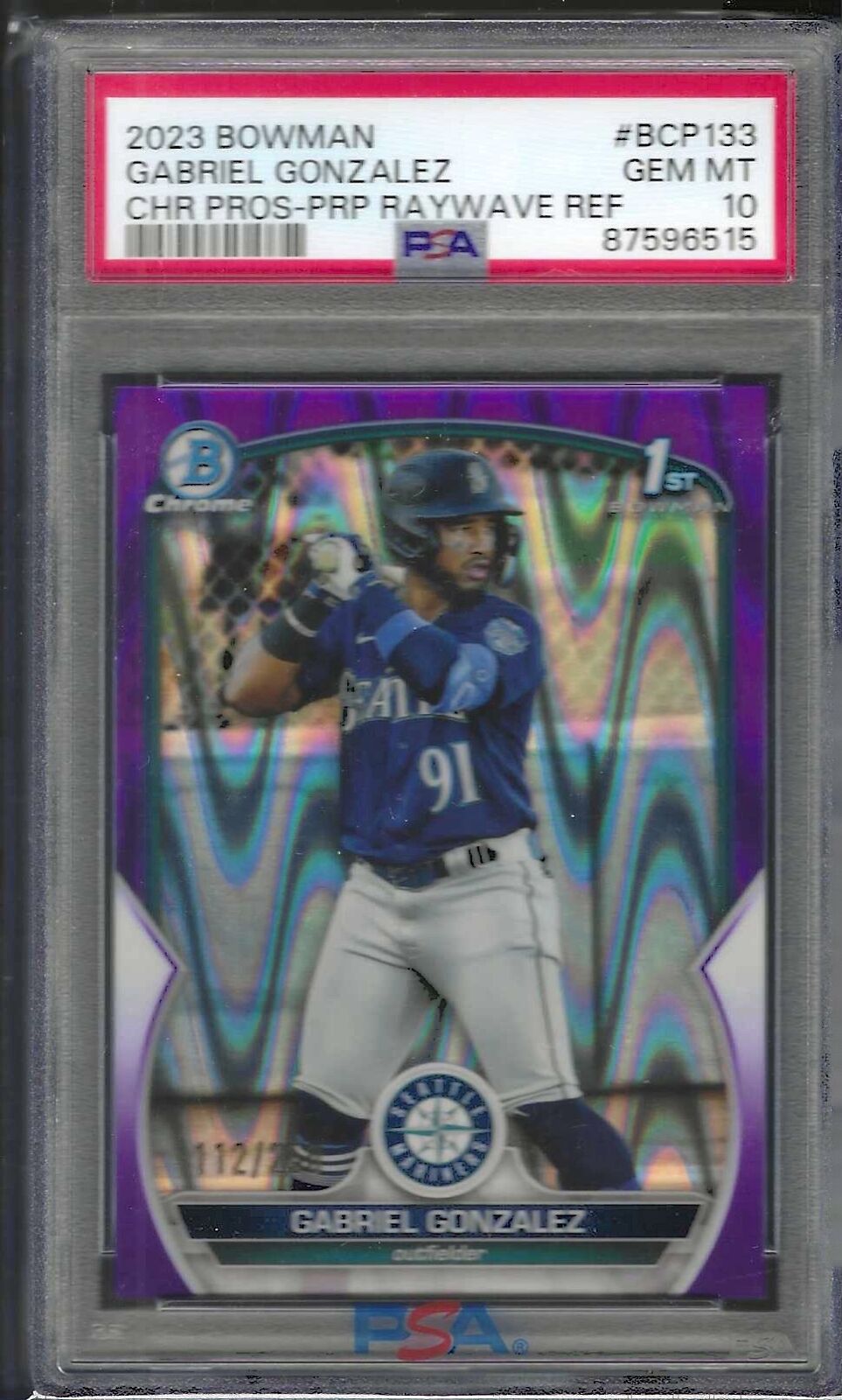 GABRIEL GONZALEZ 2023 BOWMAN CHROME PURPLE 1ST RAYWAVE REFRACTOR /250 PSA 10