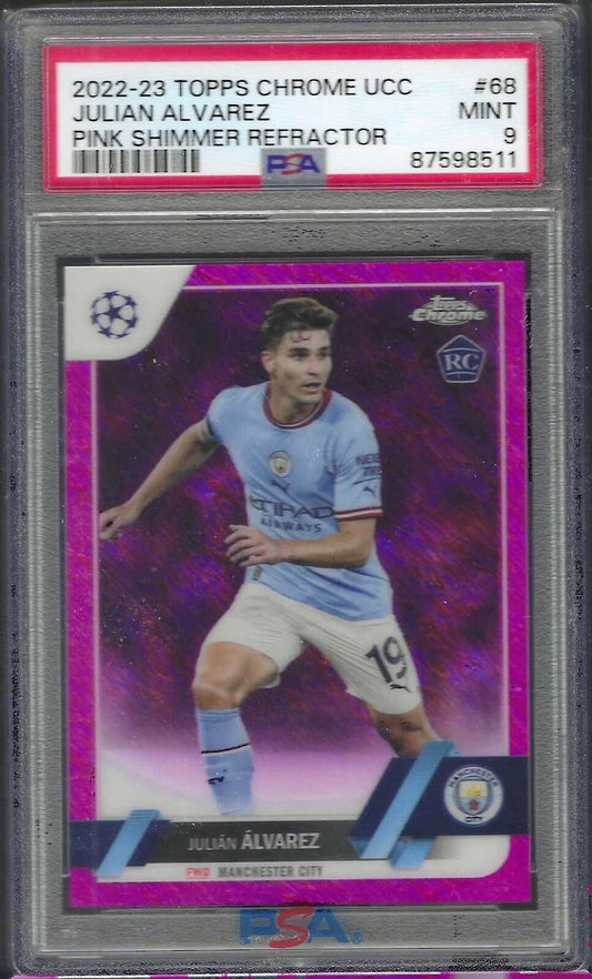 JULIAN ALVAREZ 2022-23 TOPPS CHROME PINK SHIMMER REFRACTOR RC /250 PSA 9 MINT