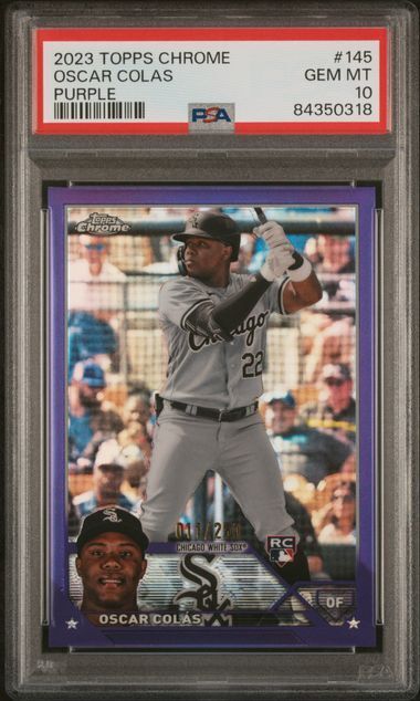 OSCAR COLAS 2023 TOPPS CHROME PURPLE REFRACTOR RC #D /250 PSA 10 GEM MINT POP 2
