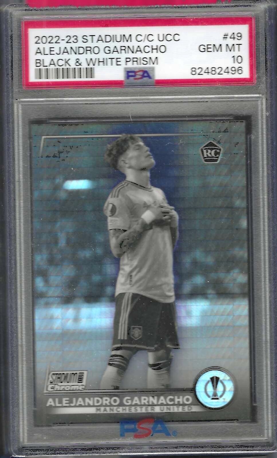 ALEJANDRO GARNACHO 2022-23 TOPP STADIUM CLUB BLACK WHITE PRIZM RC /350 PSA 10