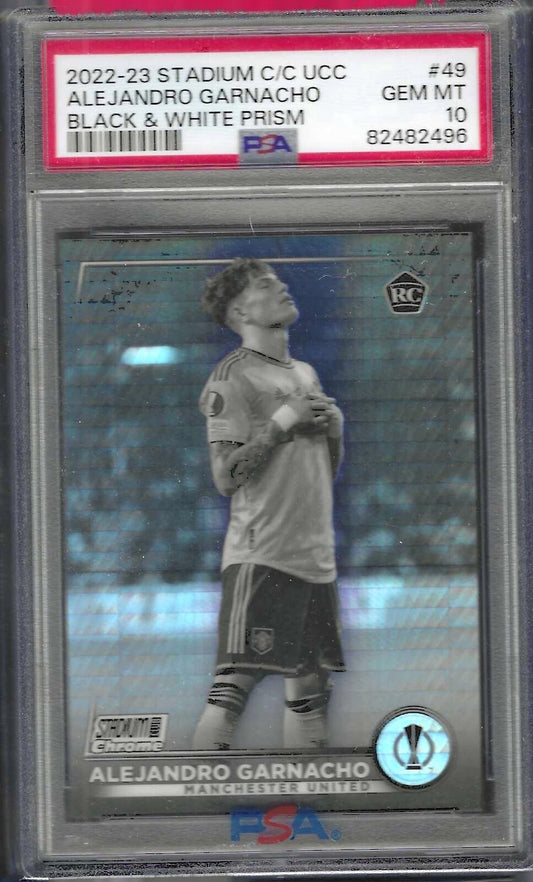 ALEJANDRO GARNACHO 2022-23 TOPP STADIUM CLUB BLACK WHITE PRIZM RC /350 PSA 10