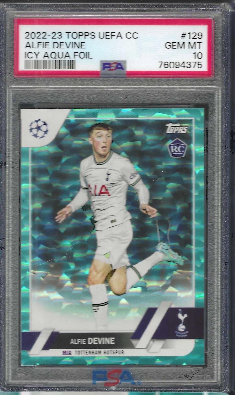 ALFIE DEVINE 2022-23 TOPPS UEFA ICY AQUA FOIL RC /399 PSA 10 GEM MINT POP 1/1