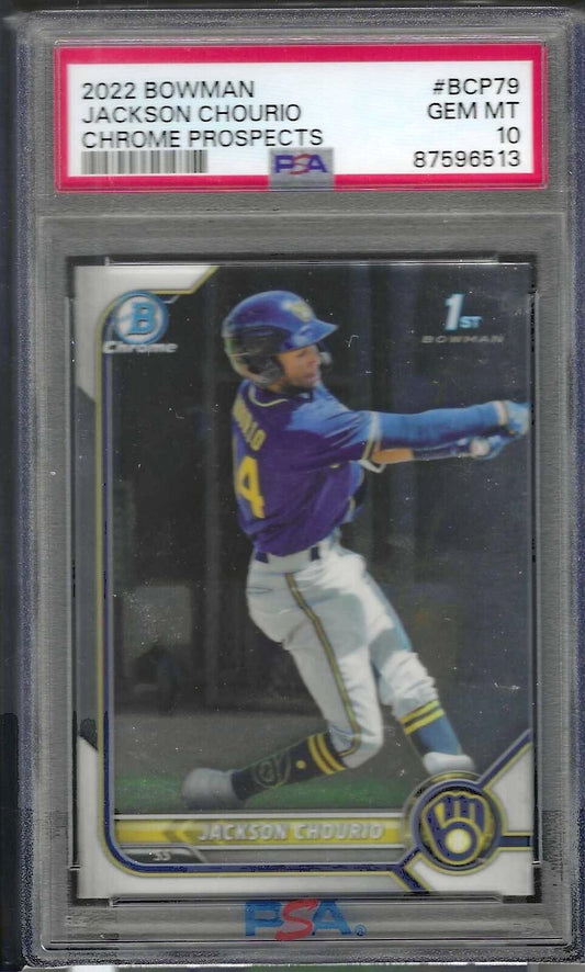 JACKSON CHOURIO 2022 BOWMAN CHROME 1ST PROSPECT #BCP-79 PSA 10 GEM MINT