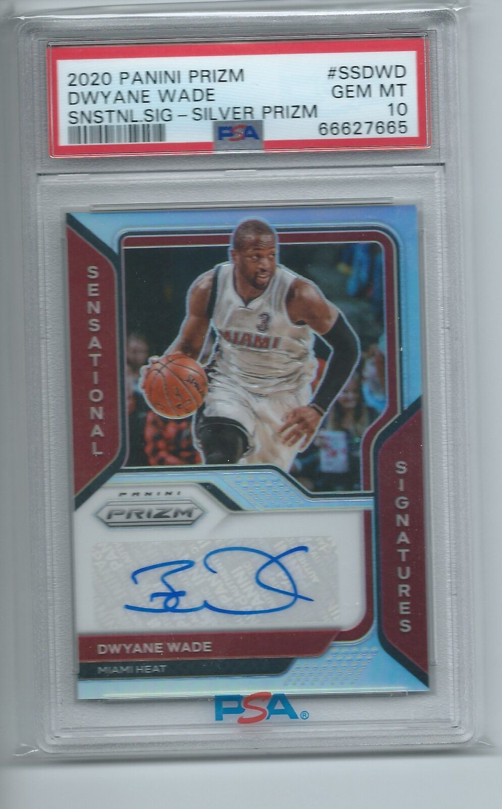 DWYANE WADE 2020-21 PANINI PRIZM SENSATIONAL SIGNATURES SILVER PRIZM AUTO PSA 10