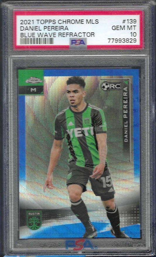 DANIEL PEREIRA 2023 TOPPS CHROME MLS BLUE WAVE REFRACTOR RC /199 PSA 10 POP 1/1