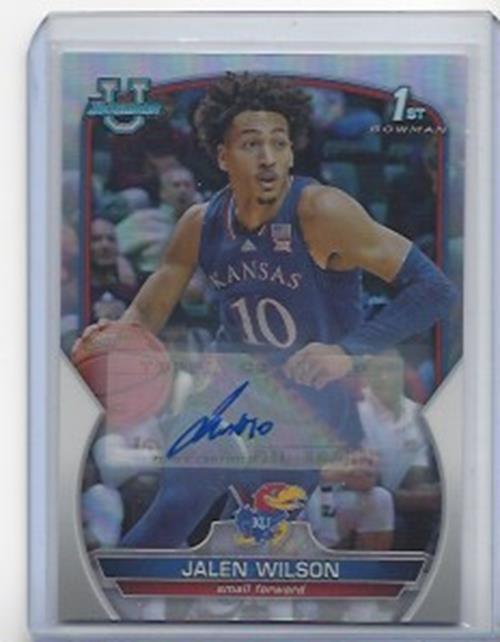 JALEN WILSON 2023 BOWMAN CHROME UNIVERSITY REFRACTOR KANSAS 1ST AUTO RC /499