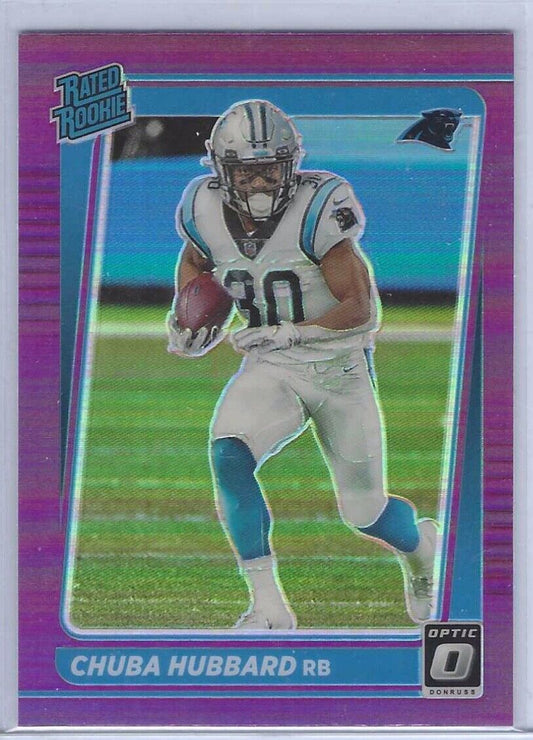 CHUBA HUBBARD 2021 DONRUSS OPTIC PREVIEW PURPLE PRIZM RATED ROOKIE RC #P-287