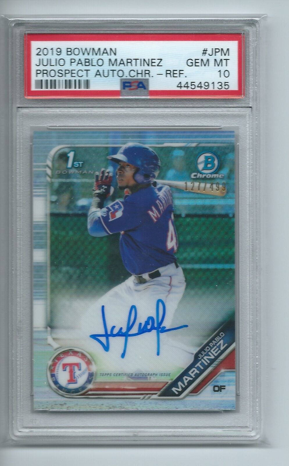 JULIO PABLO MARTINEZ 2019 BOWMAN CHROME 1ST REFRACTOR AUTO #D 127/199 PSA 10 GEM