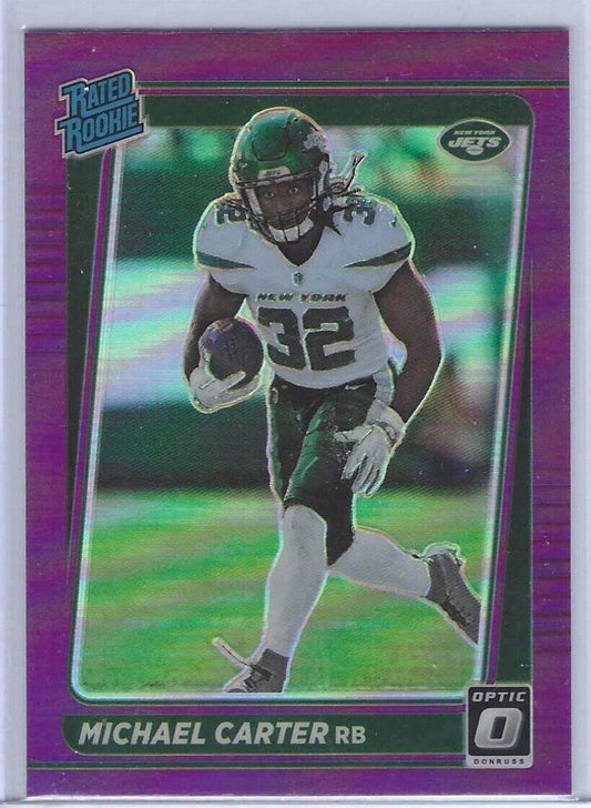 MICHAEL CARTER 2021 DONRUSS OPTIC PREVIEW PURPLE PRIZM HOLO RATED ROOKIE RC #268
