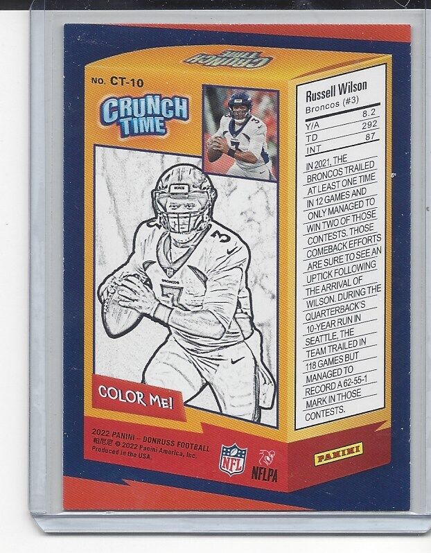 RUSSELL WILSON 2022 PANINI DONRUSS CRUNCH TIME SSP CASE HIT #10