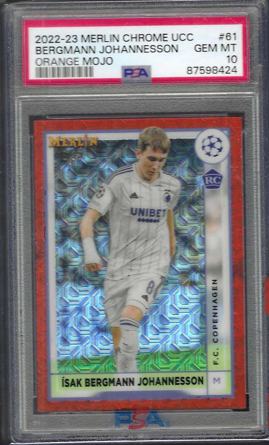 ISAK BERGMANN JOHANNESSON 2022-23 TOPPS MERLIN ORANGE MOJO RC /25 PSA 10 POP 3