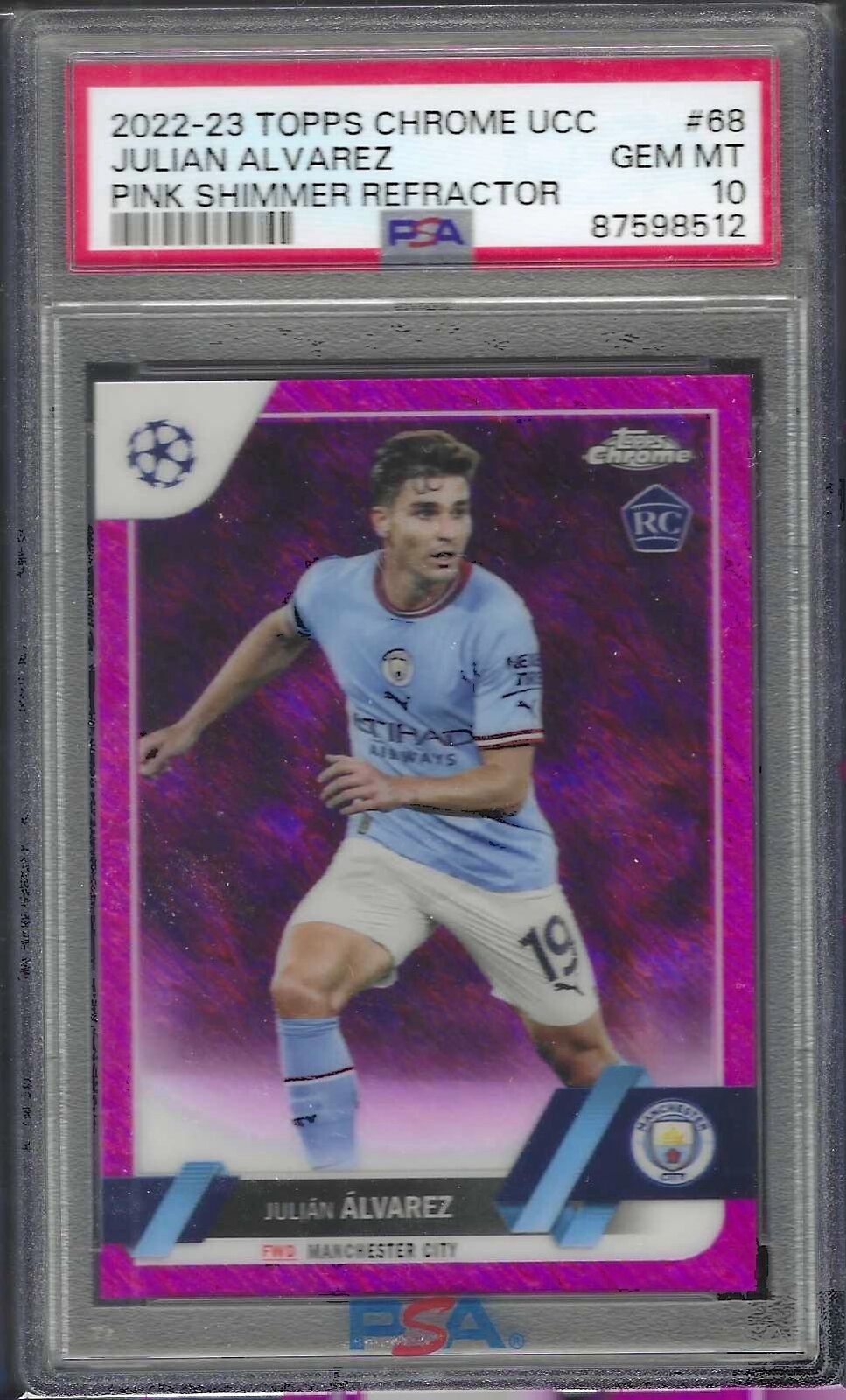 JULIAN ALVAREZ 2022-23 TOPPS CHROME PINK SHIMMER REFRACTOR RC /250 PSA 10 GEM
