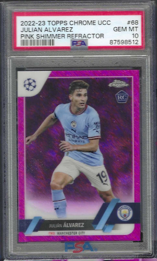 JULIAN ALVAREZ 2022-23 TOPPS CHROME PINK SHIMMER REFRACTOR RC /250 PSA 10 GEM