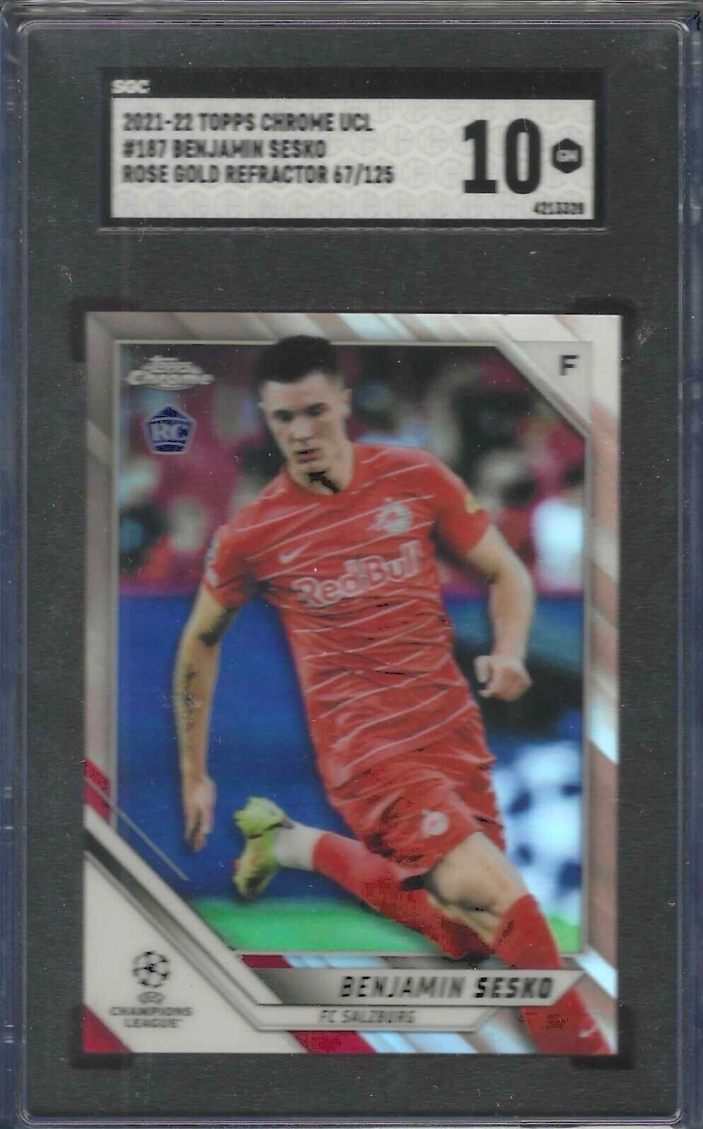 BENJAMIN SESKO 2021-22 TOPPS CHROME UCL ROSE GOLD REFRACTOR RC /125 SGC 10 GEM
