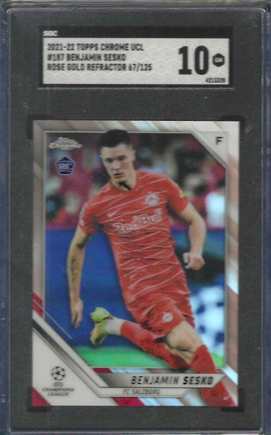 BENJAMIN SESKO 2021-22 TOPPS CHROME UCL ROSE GOLD REFRACTOR RC /125 SGC 10 GEM