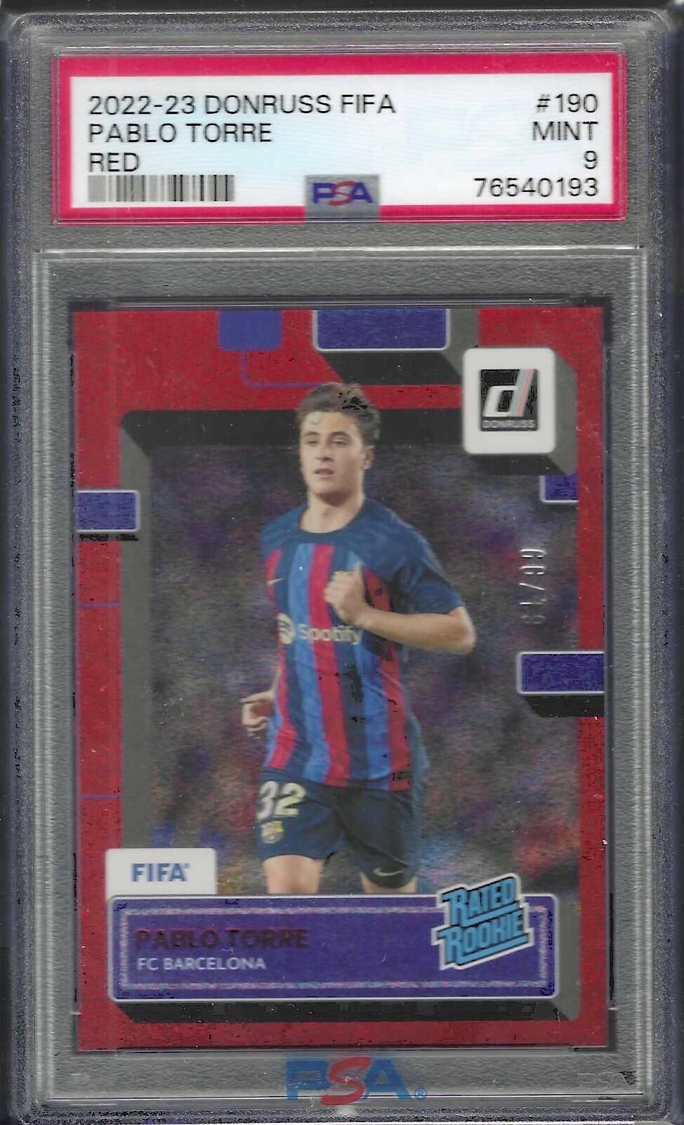 PABLO TORRE 2022-23 PANINI DONRUSS FIFA RED RATED ROOKIE RC /99 PSA 9 MINT POP 2
