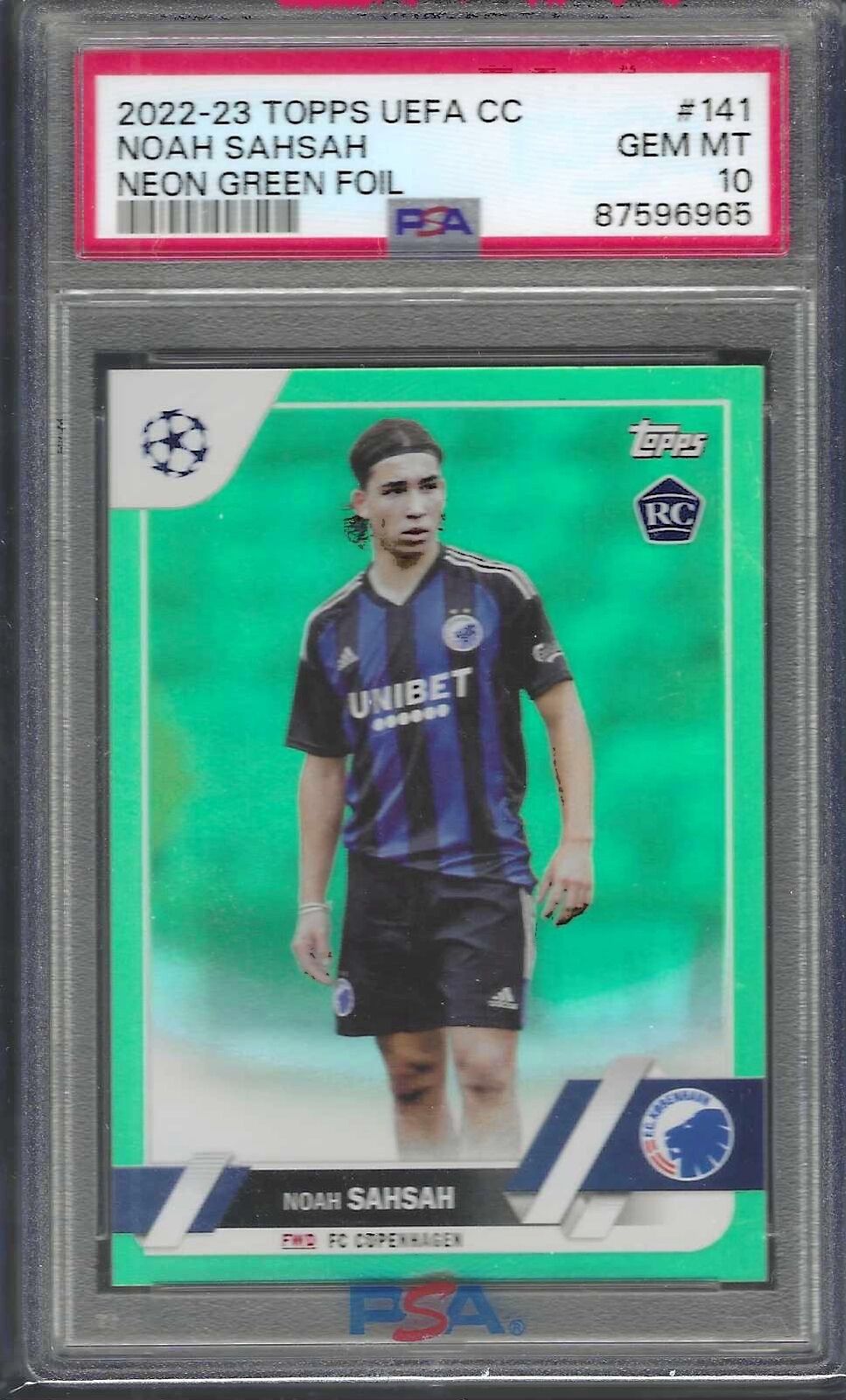 NOAH SAHSAH 2022-23 TOPPS UEFA NEON GREEN FOIL RC /199 PSA 10 GEM MINT POP 2