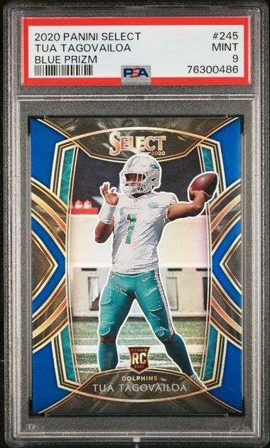 TUA TAGOVAILOA 2020 PANINI SELECT CLUB LEVEL BLUE PRIZM RC #D 7/75 PSA 9 MINT