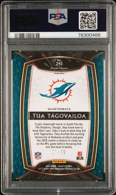 TUA TAGOVAILOA 2020 PANINI SELECT CLUB LEVEL BLUE PRIZM RC #D 7/75 PSA 9 MINT