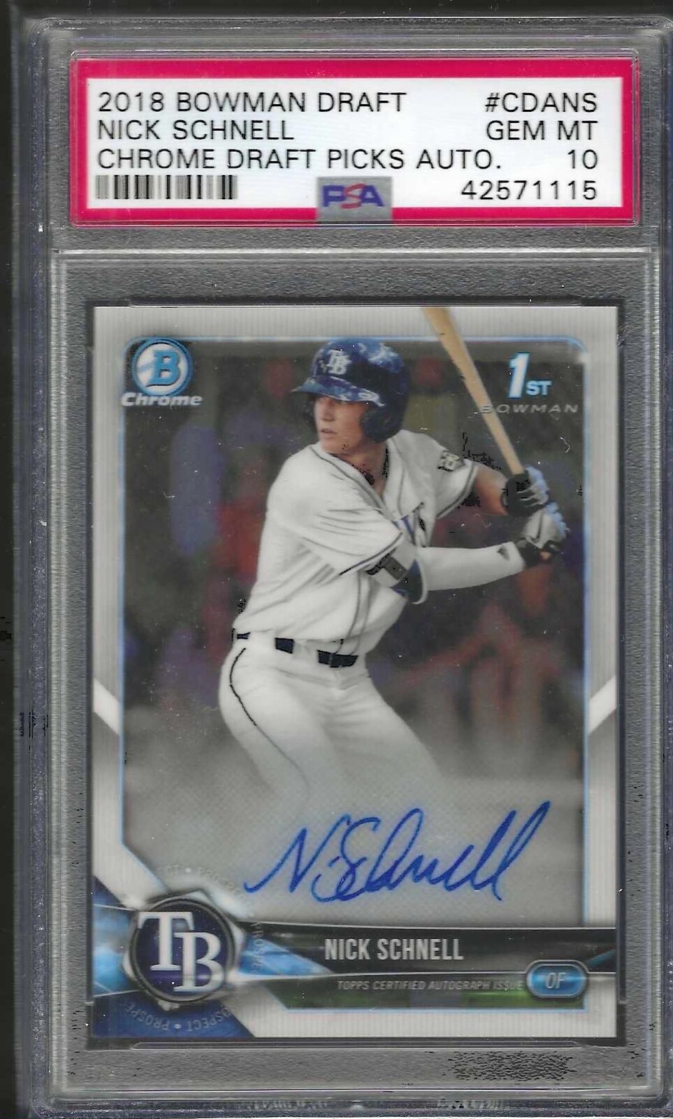 NICK SCHNELL 2018 BOWMAN DRAFT CHROME 1ST PROSPECT AUTO #CDA-NS PSA 10 GEM MINT