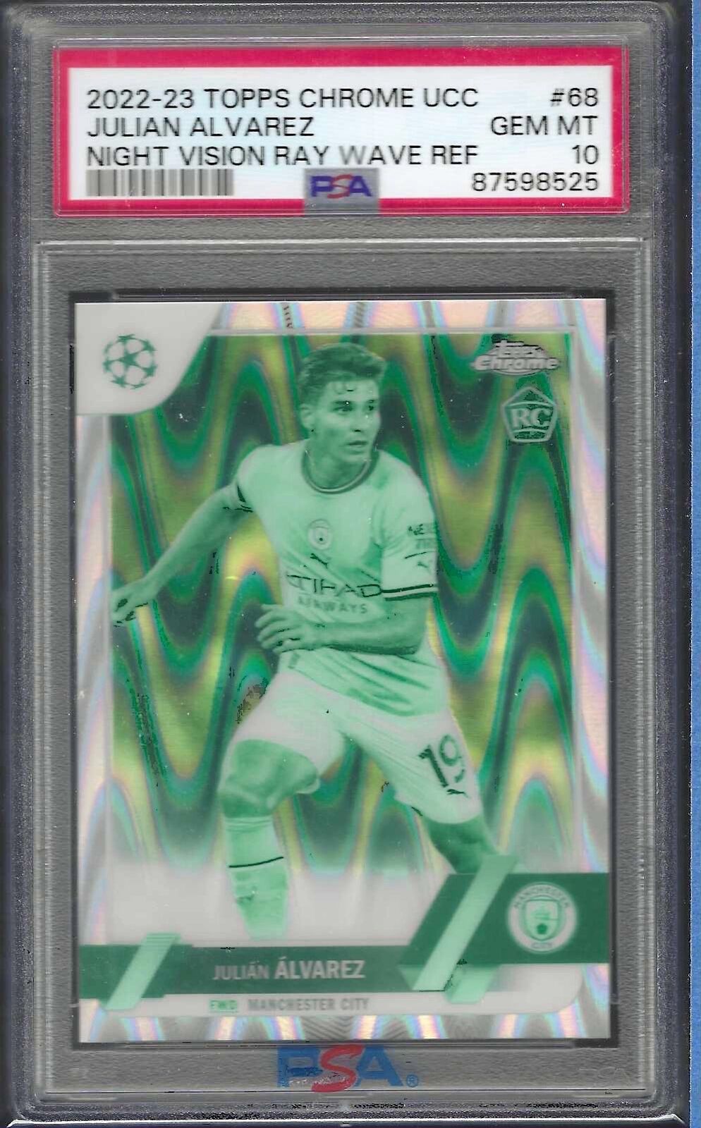 JULIAN ALVAREZ 2022-23 TOPPS CHROME NIGHT VISION RAYWAVE RC /225 PSA 10 GEM MINT