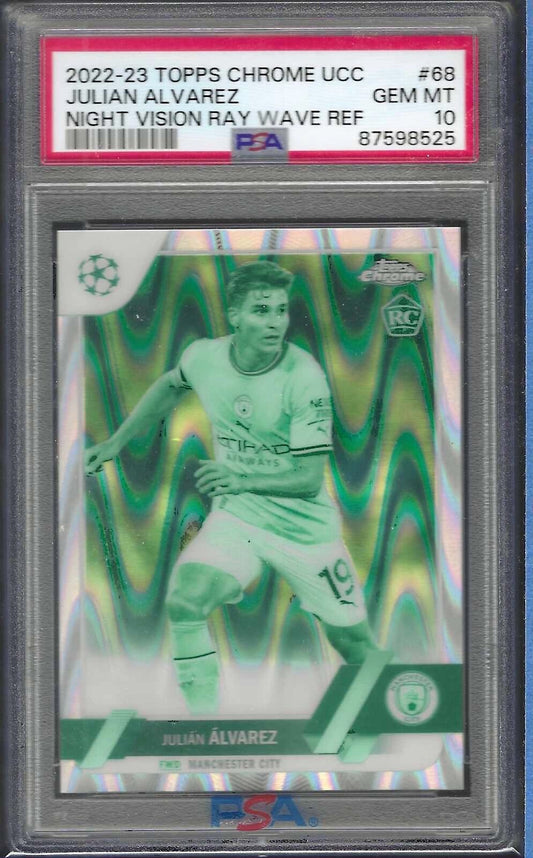 JULIAN ALVAREZ 2022-23 TOPPS CHROME NIGHT VISION RAYWAVE RC /225 PSA 10 GEM MINT