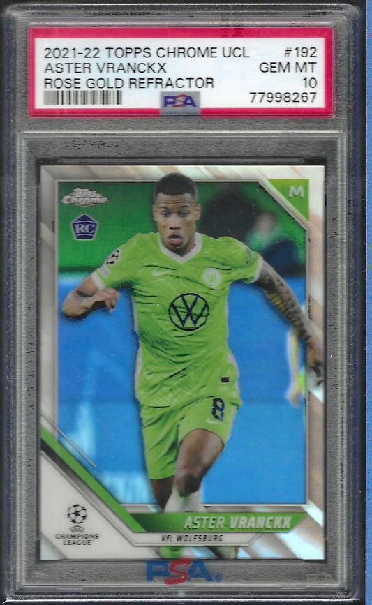 ASTER VRANCKX 2021-22 TOPPS CHROME UCL ROSE GOLD REFRACTOR RC /125 PSA 10 POP 1